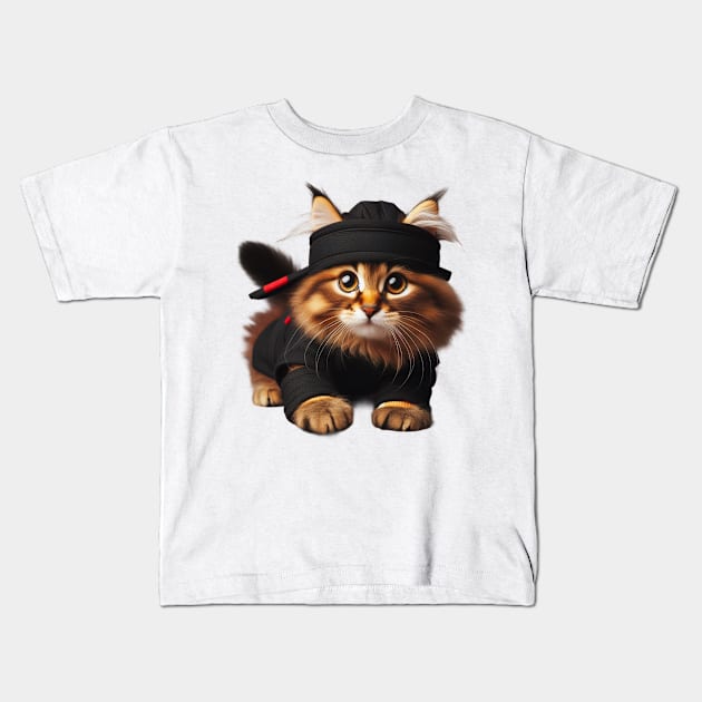 Cherished Shadow Warrior Ninja Cat Kids T-Shirt by Divineshopy